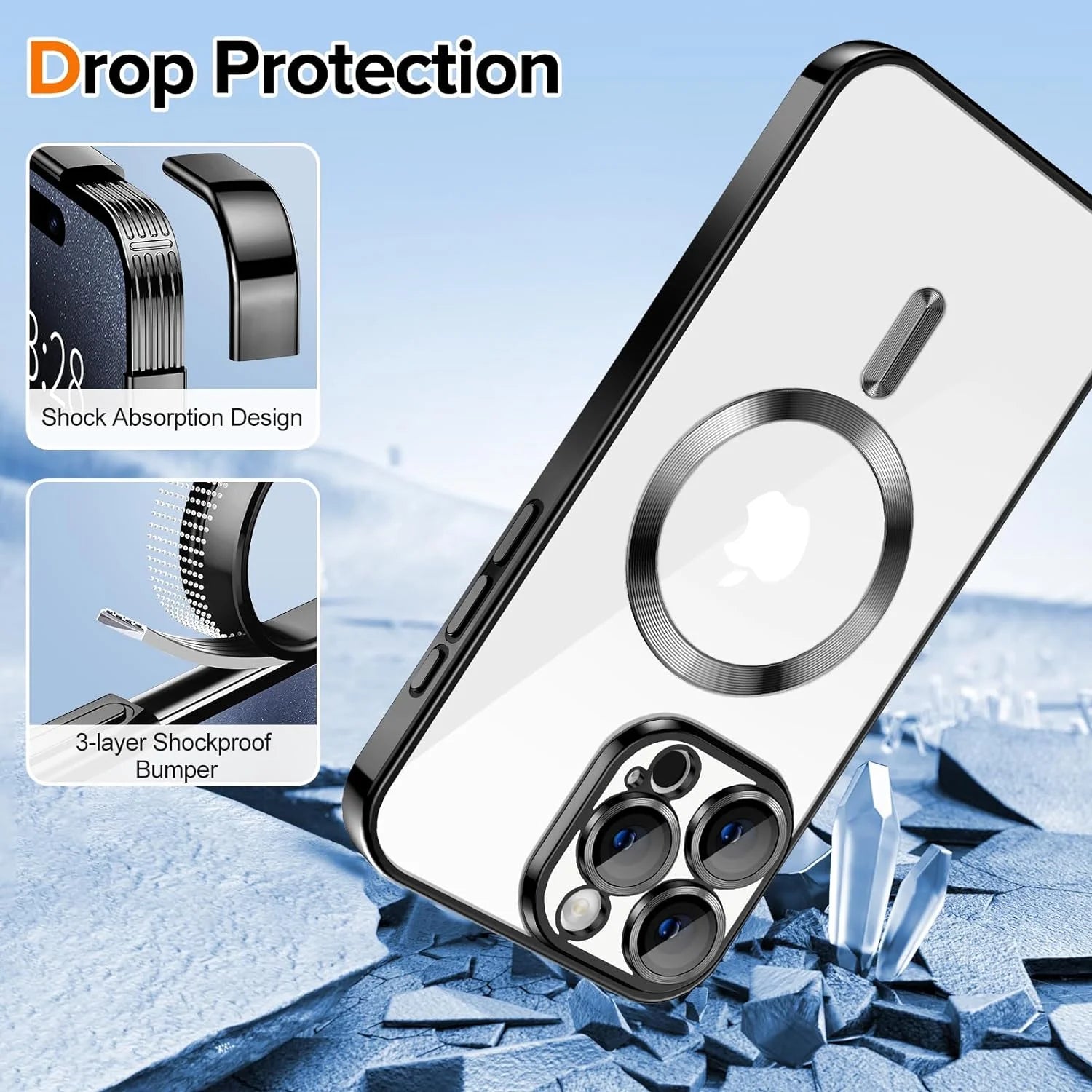 Shockproof Slim Cell Phone Case for Apple Iphone 15 Pro Max, Black
