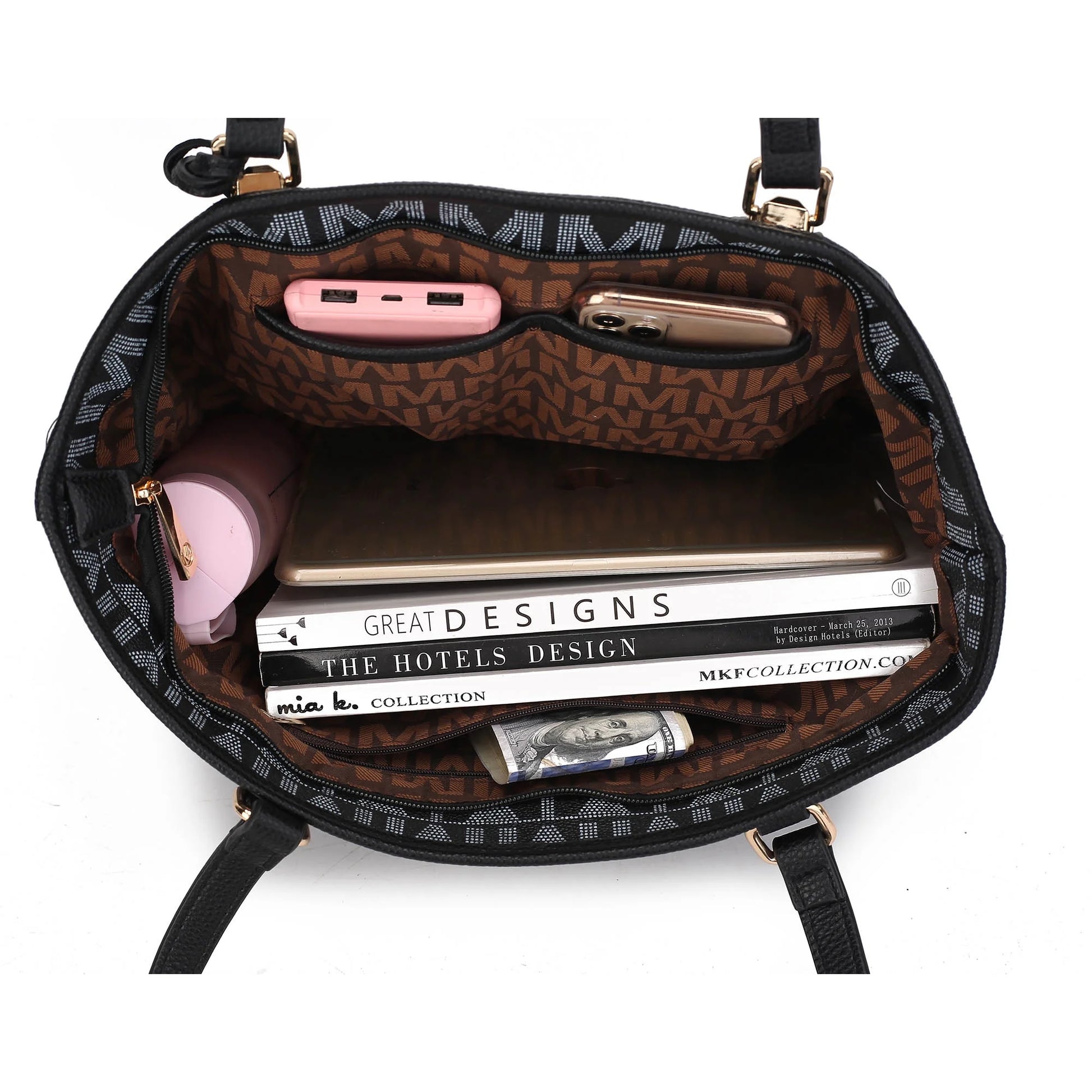 Havenly Women'S Tote Bag, Wristlet Pouch Purse, Vegan Leather Handbag 4Pcs Set by Mia K - Brown